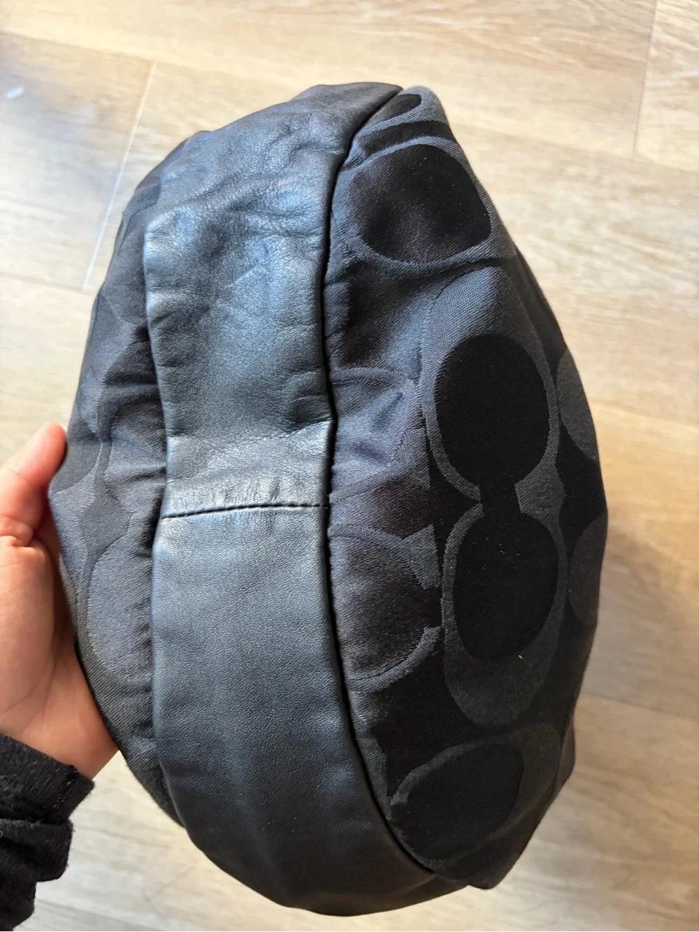 Coach Black Logo-Print Hobo Bag with Leather Trim